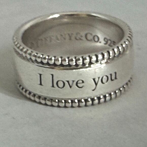 Tiffany I Love You Ring Beaded Milgrain 925 Silver Wide Band - Sz 4 - Picture 12 of 14